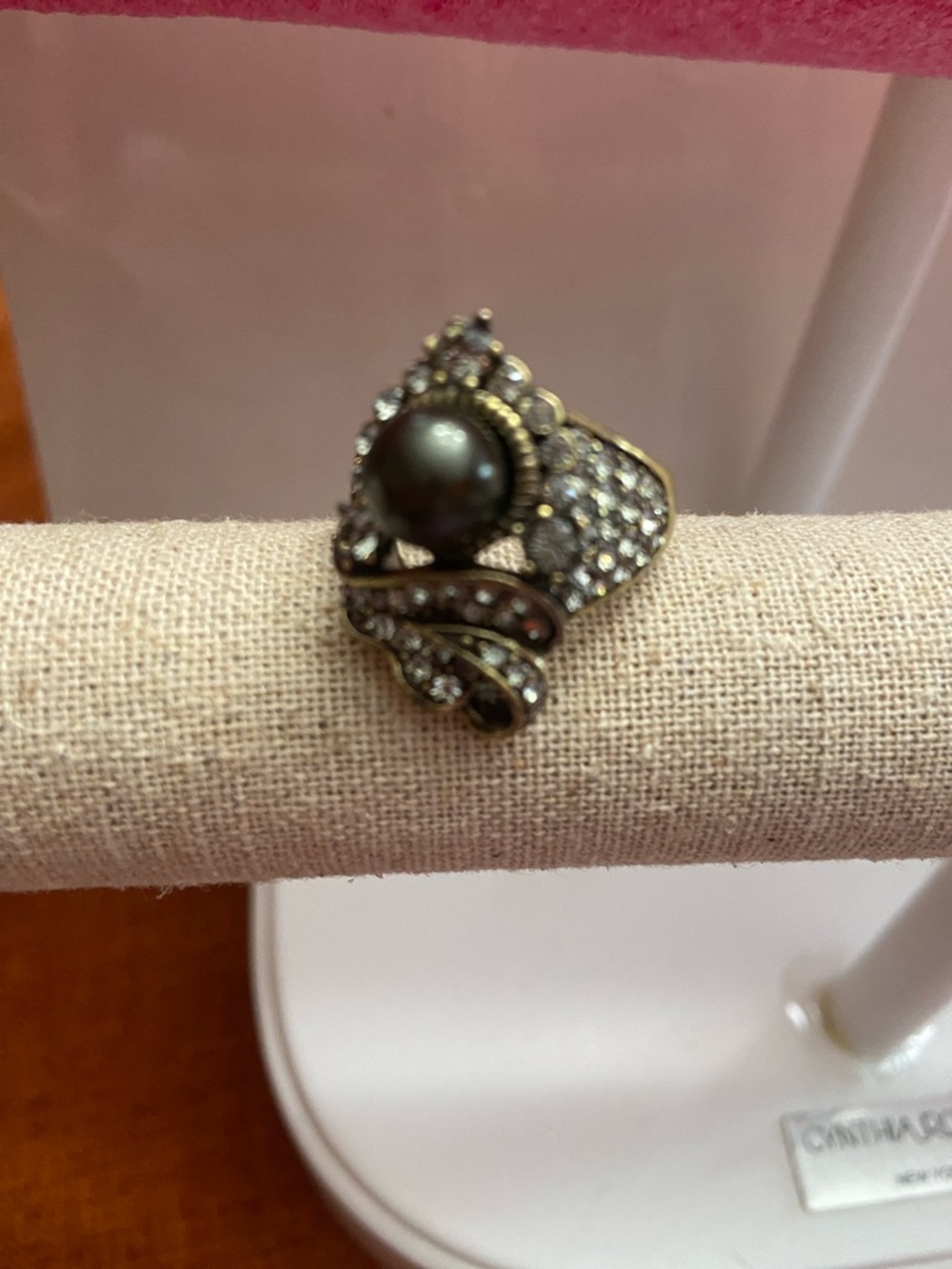 Heidi Daus Vintage-Style Black Pearl and Crystal Statement Ring